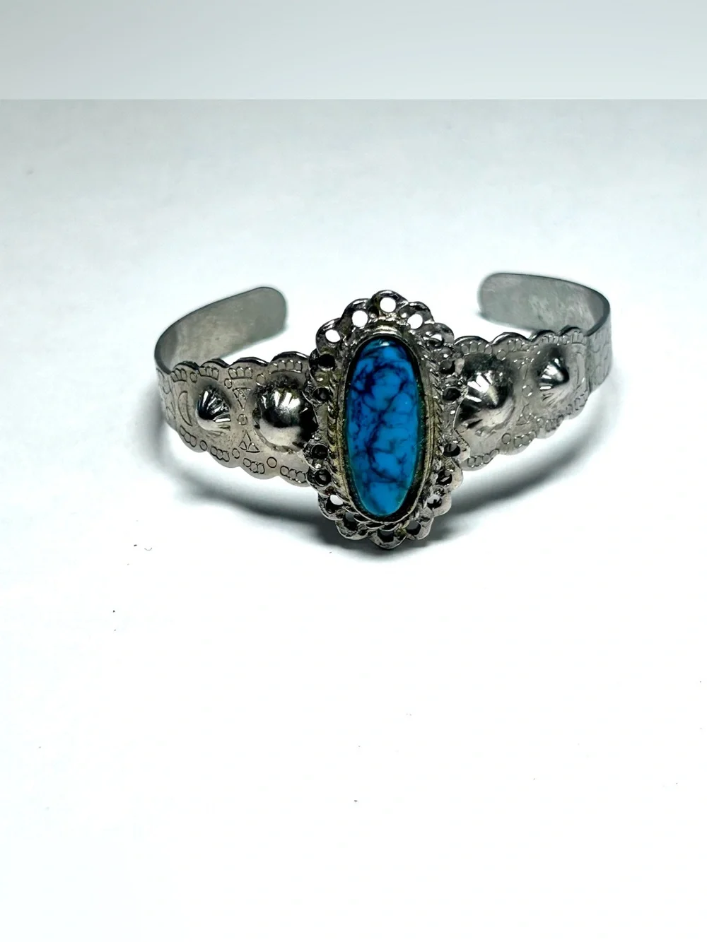 Southwestern Style Silver Toned Turquoise Cuff Bracelet